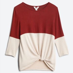 Market & Spruce Samantha Front Twist Brushed Knit Top